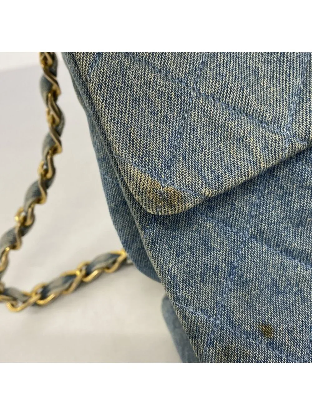 Chanel Shoulder Bag Maxi Quilted Denim Blue Gold